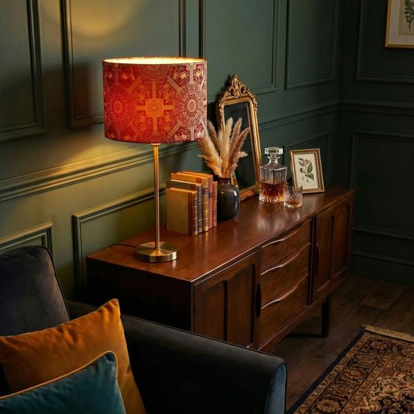 Persian-Inspired Ottoman Tapestry Floral Shade in Deep Red and Gold Image 6