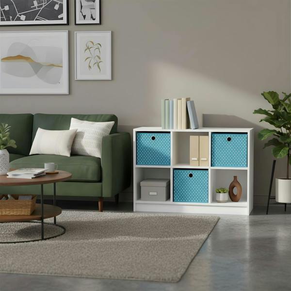 WALPLUS Basic 3x2 Bookcase Storage w/Bins, White/Light Blue | Luxury Wall Decor for Living Room & Bedroom
