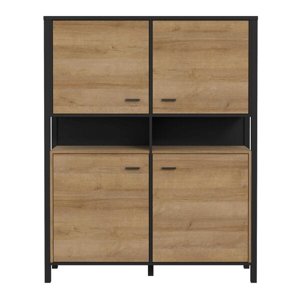 Wyld Haus Egtved Black and Natural Oak Wood Effect Storage Cabinet 4 Doors