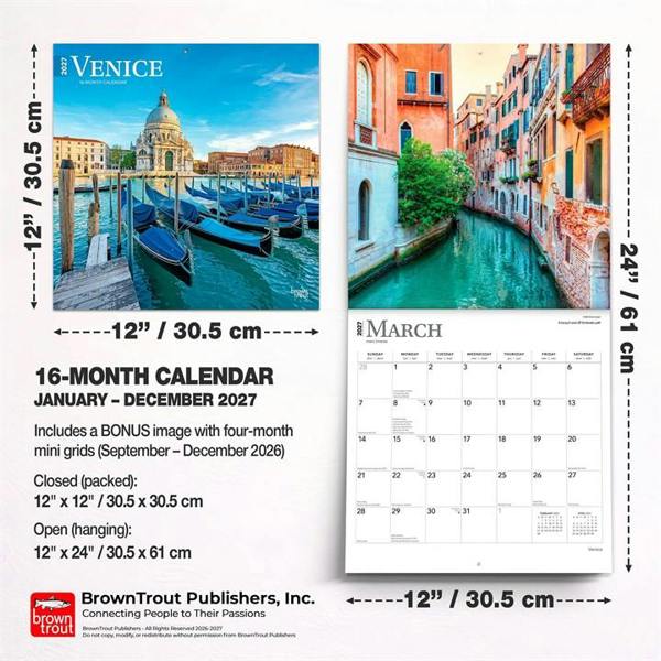 Venice Calendar 2027, Wall Calendars, Month To View, Travel, Gift