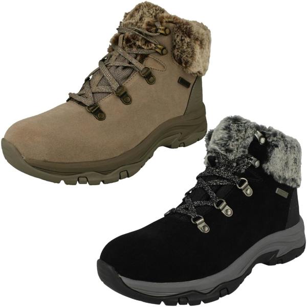 Skechers Ladies Skechers Faux Fur Cuffed Waterproof Ankle Boots Falls Finest 167178