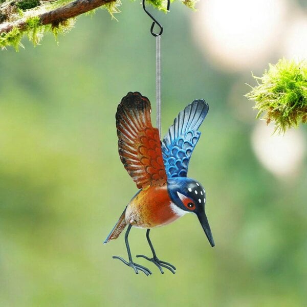 EDH Door Hardware Small Metal Hanging Kingfisher(14cm x 10cm x 10cm) – Handcrafted Weather-Resistant Bird Ornament –Decorative Hanging Robin