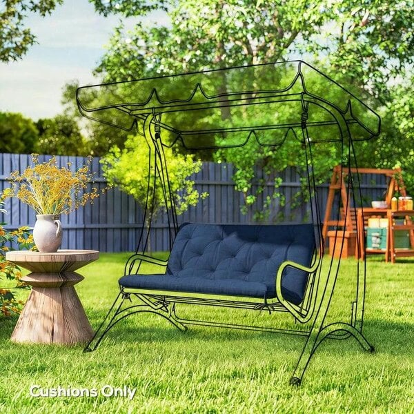2 Seater Bench Pad, Garden Chair Cushion with Back and Ties for Indoor and Outdoor Use, 98 x 100 cm, Dark Blue