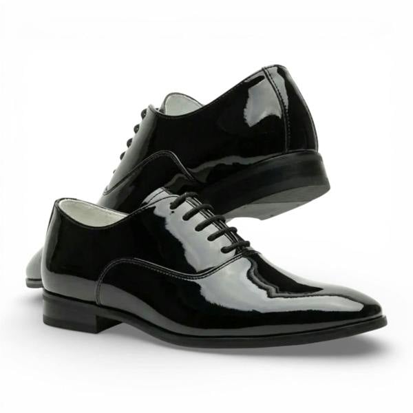 Dolcetto Men's Formal Black Patent PU Leather Oxford Dress Brogue Shoes