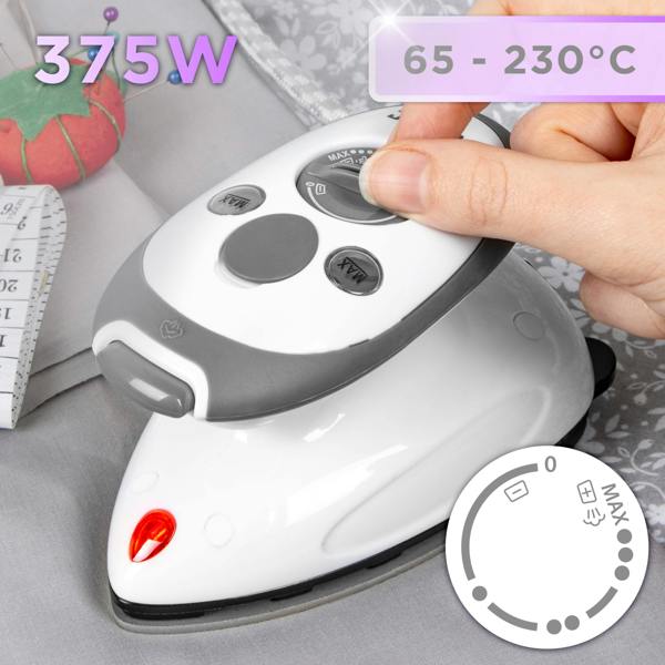 Duronic SI2 WE Mini Travel Steam Iron 375W White 50ml Variable Temperature for Holidays Quilting & Crafts