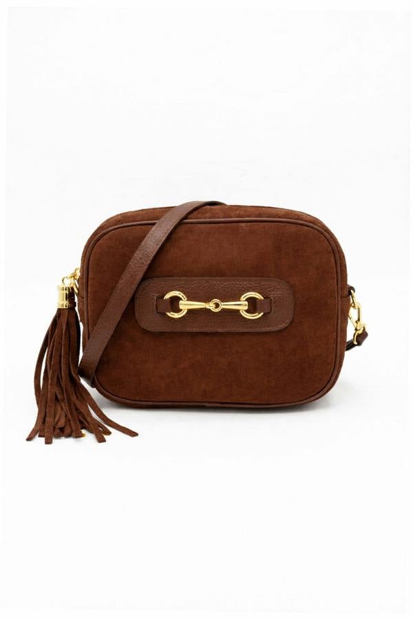 Kitise Italian Genuine Suede Crossbody Bag with Horsebit Detail