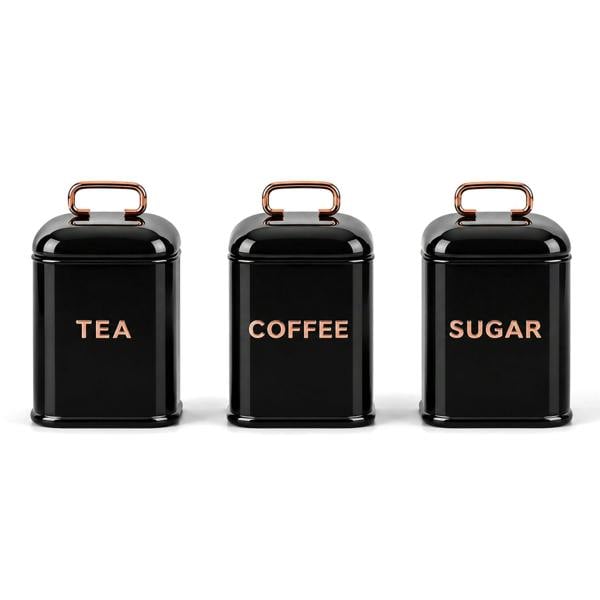 Maison des Cadeaux Black 4 Piece Bread Bin & Canister Storage Set