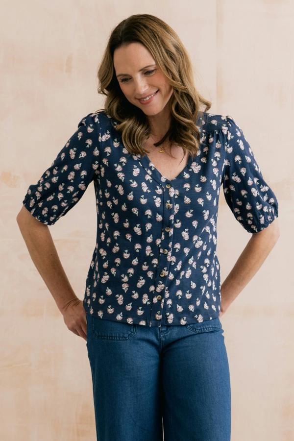 Lily & Me Meadow Blossom Organic Cotton Jersey Blouse Navy