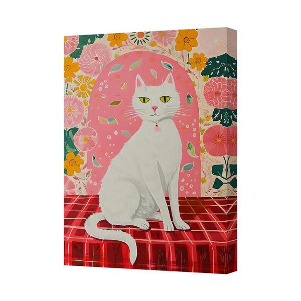 Benjamin Tate Design Contemporary Cat Canvas Art Print With Floral Pattern UK Handmade