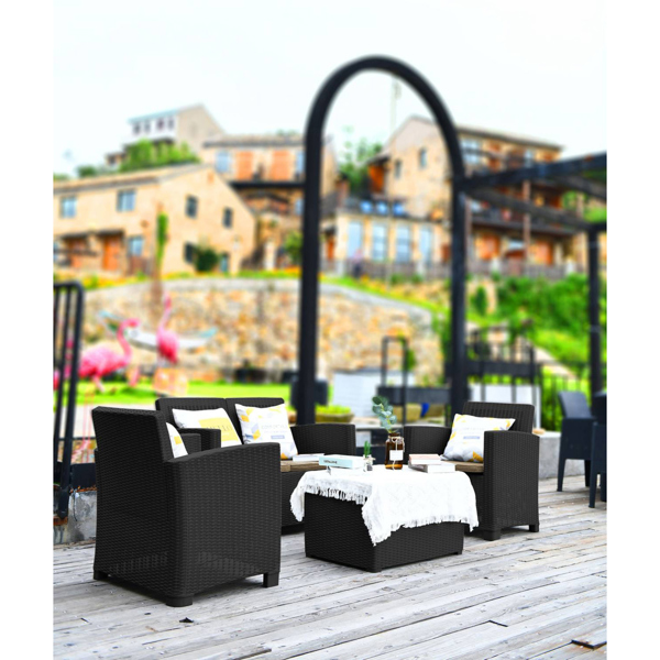 Centurion Supports SANTANA 4 Piece PE Rattan 4-Seater with Cushions Garden Furniture and Coffee Table Set in Black