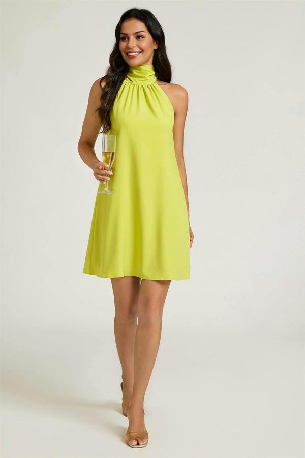 FS Collection Halter Neck Tie Back Mini Dress In Lime