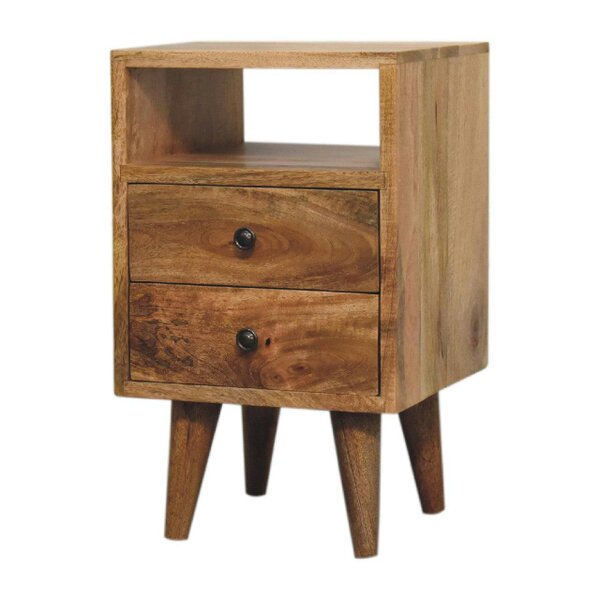 Wyld Haus Parma Mini Oak Mango Wood Classic Open Bedside Table 2 Drawers and Shelf