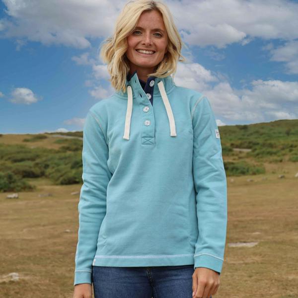 Lazy Jacks Womens/Ladies Pique Button Neck Sweatshirt - Spearmint