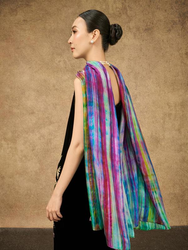 Rainbow Brushstroke Silk Scarf – Hand-Dyed Mulberry Silk, Festival & Statement Wrap