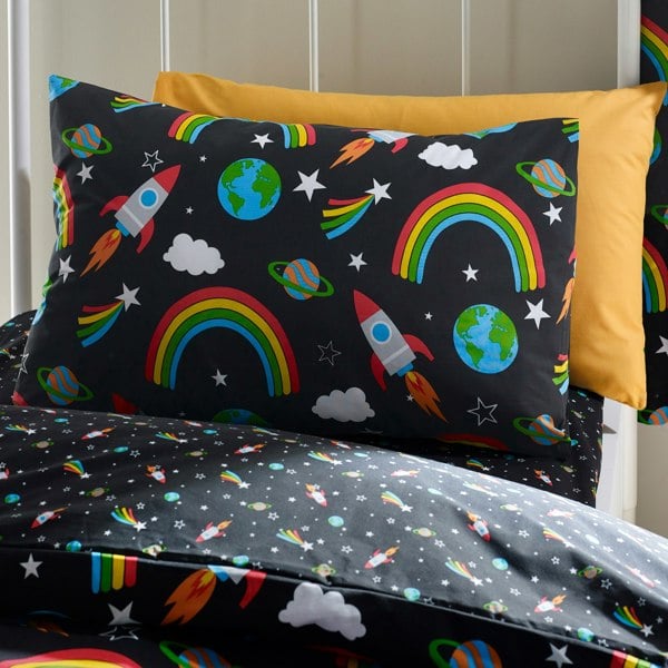 Catherine Lansfield Rainbow Rockets Reversible Duvet Cover Set Black
