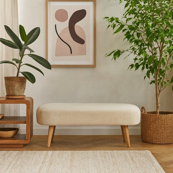 Wyld Haus Kipahulu Cream Boucle and Mango Wood Hallway Bench