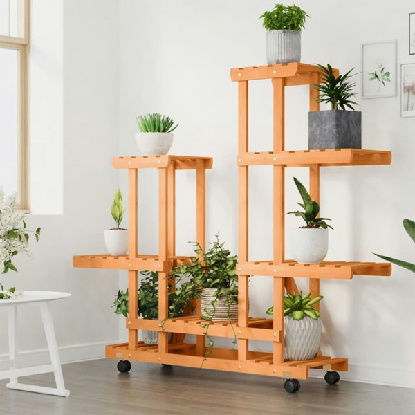 Berkfield Flower Stand with Wheels 95x25x101 cm Solid Wood Fir