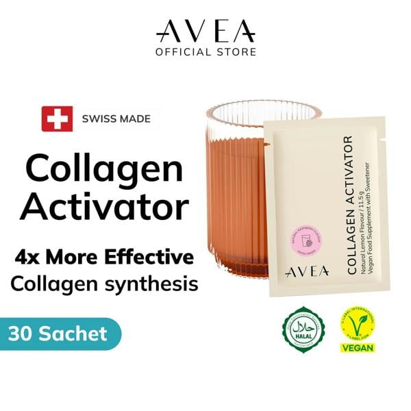 AVEA Collagen Activator - Raspberry-Mint 30 Powder Sachets - 8400mg Colgevity™ - 4x More Effective - Youthful Skin, Hair & Nails - Vegan