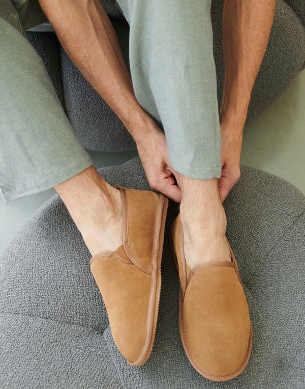 Men's Fife Sheepskin and Suede Slipper Boots – Chestnut - British Boxers