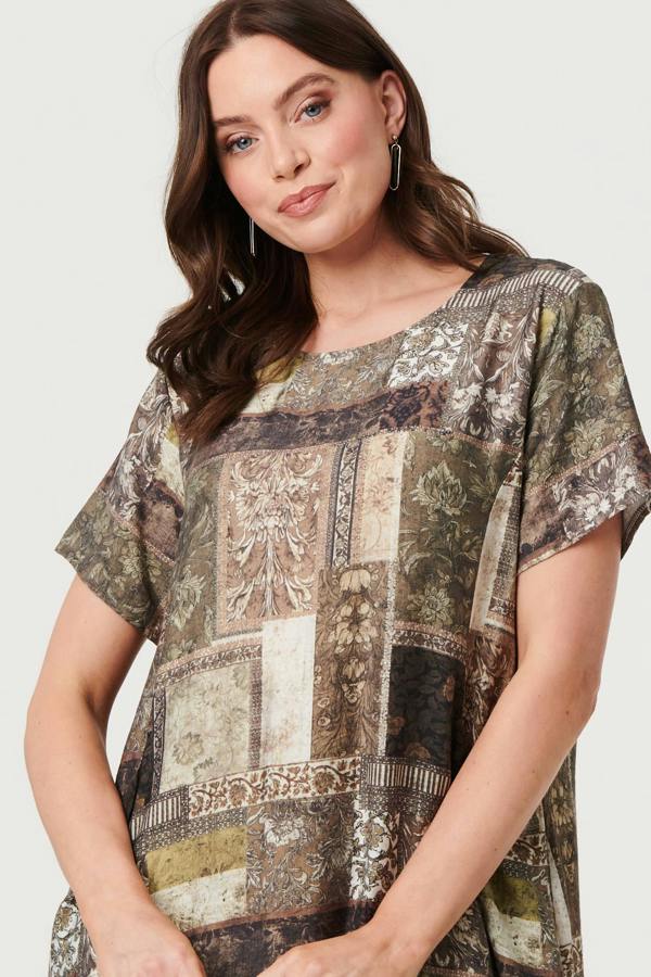 Khaki | Patchwork Pocket Knee Length Shift Dress