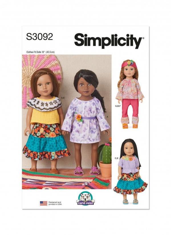 Simplicity Sewing Pattern 3092, Doll Clothes OS (One Size) - Intermediate