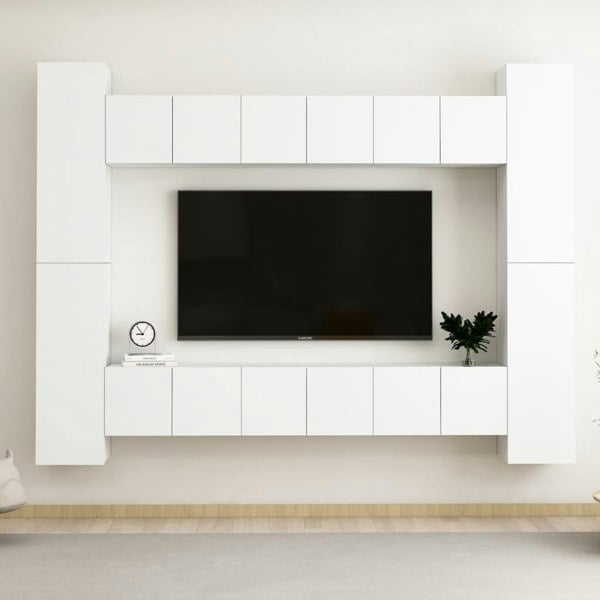 Berkfield 10 Piece TV Cabinet Set White Engineered Wood
