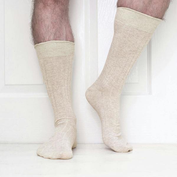 Jemsox 4 Pack - Premium Fine Ribbed Men’s Wedding & Formal Socks – Oatmeal Marl