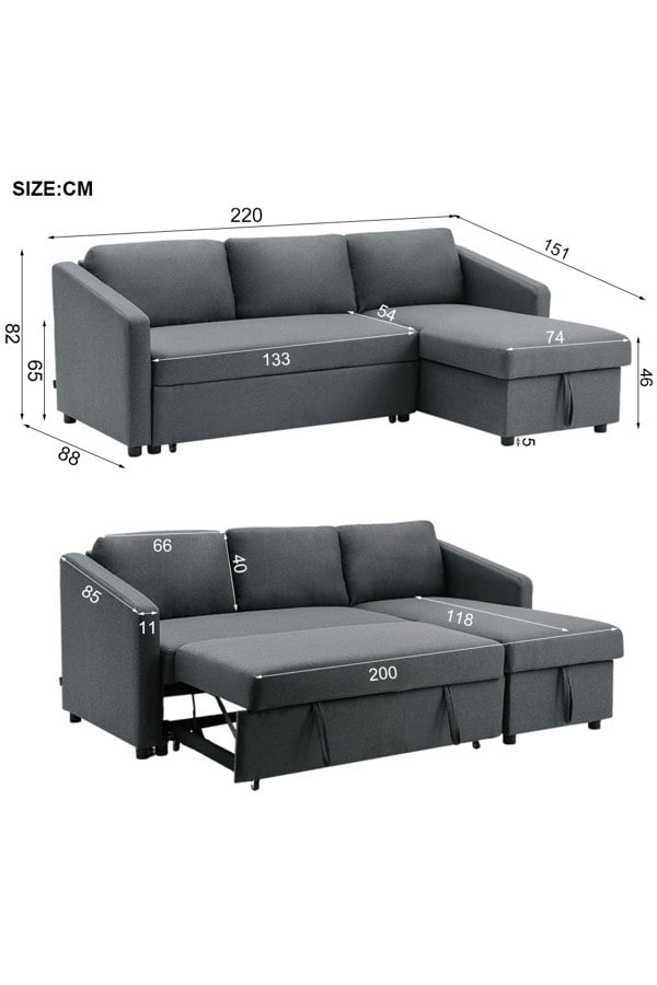 Living and Home Corner Sofa Bed 3 Seater Sofa with Storage