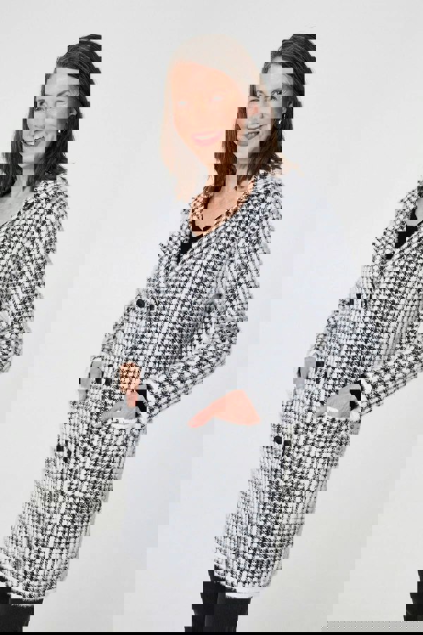 Black | Check Button Front Longline Knit Coat