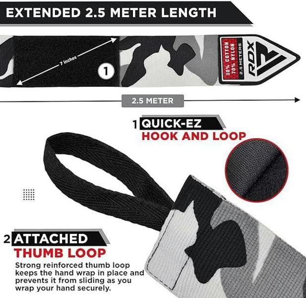 RDX Sports HAND WRAPS 2.5 METER CAMO GREY
