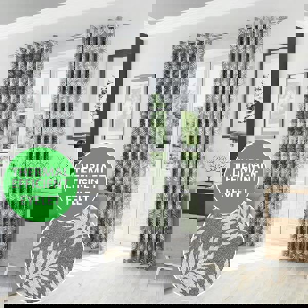 Enhanced Living Oakland Floral Leaf Pattern Thermal Room Darkening Pair of Curtains With Eyelets For Living Room & Bedroom