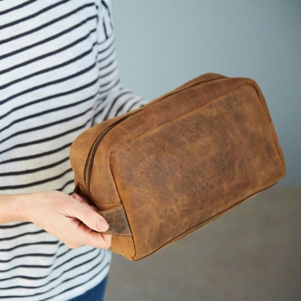 Paper High Large Brown Buffalo Leather Wash Bag