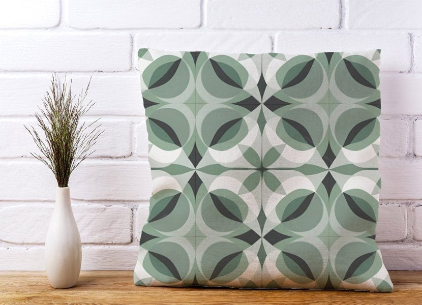 Warren Reed Geometric Green Grey Cushions