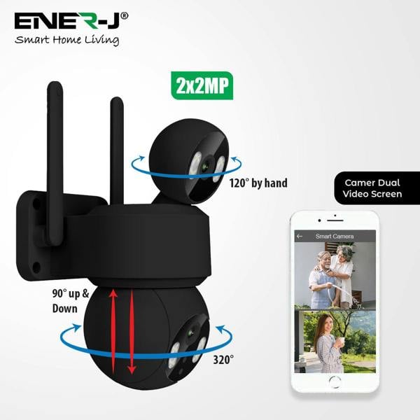 ENER-J Smart Wi-Fi Dual Lens Outdoor Dome IP Camera - Black Housing, IP65