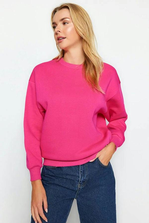 Hoxton Gal Thick Fleece-Lined Regular Fit Crew Neck Basic Knit Sweatshirt