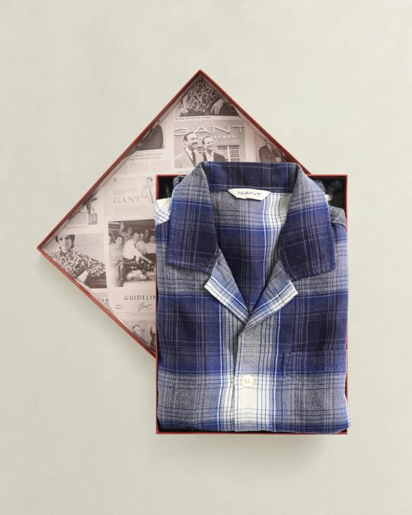 GANT Mens Flannel Checked Pyjama Set Gift Box - 410 Marine, gift box open