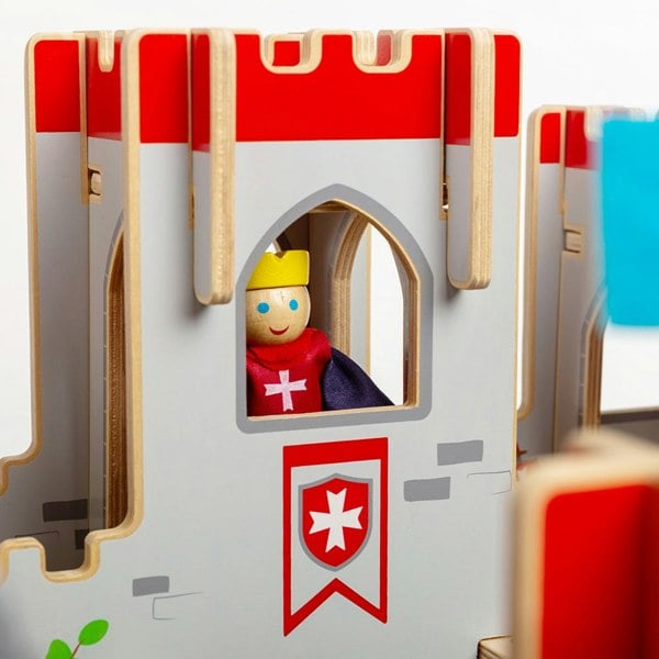 Bigjigs Toys Wooden King George's Castle Bundle With Knights And Royal Family Dolls