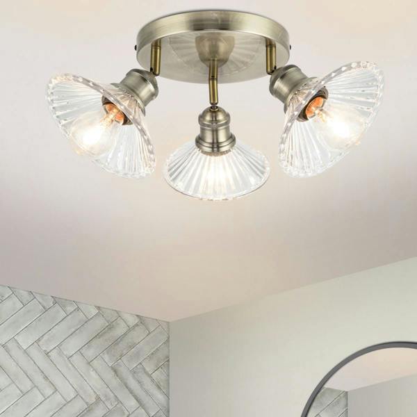 COSYLYTE Milan Bathroom Clustered Ribbed Glass Spotlight - Antique Brass