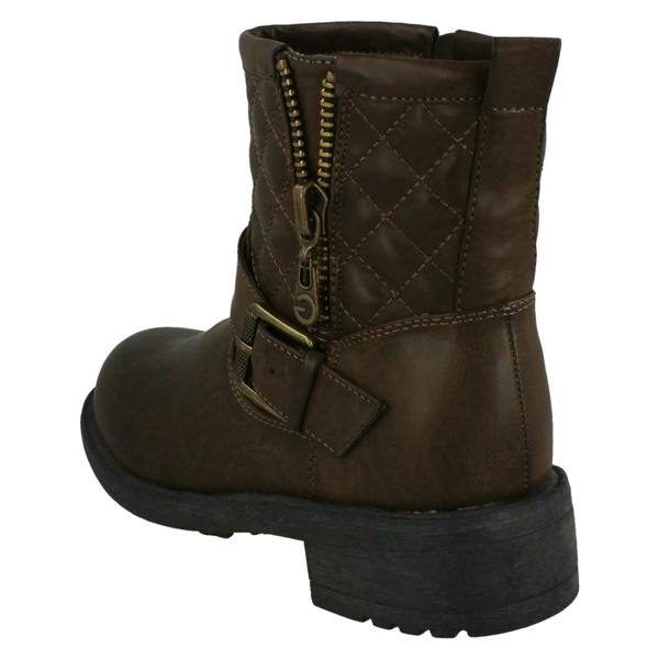 Spot On Ladies Spot On Mid Heel Quilted Biker Boots