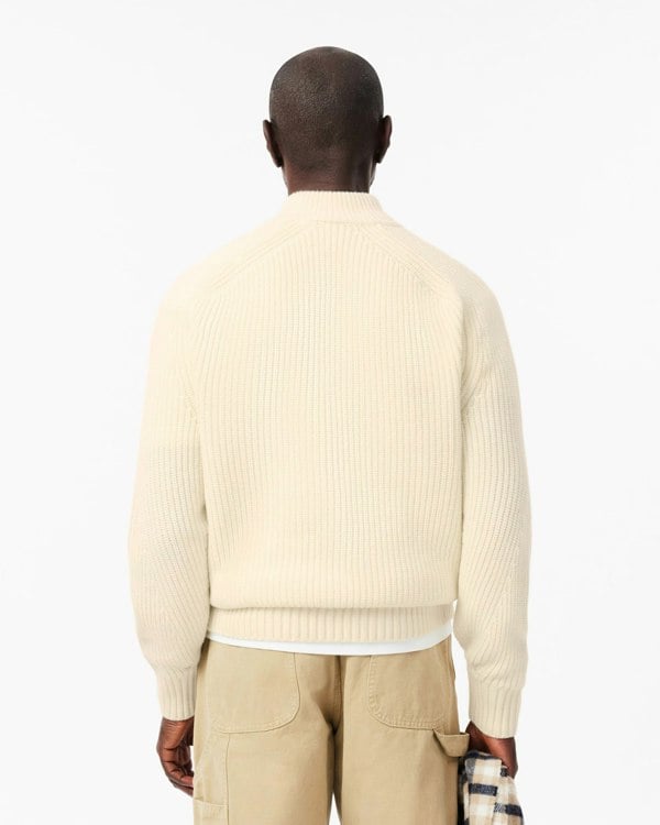 Lacoste High Zip Neck Thick Rib Knit Mens Wool Sweater - Lapland XFJ - CHO - Designer Mens Jumpers