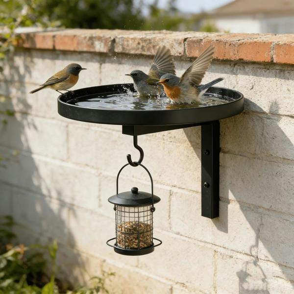 Leaper Metal Wall-Mounted Bird Bath and Feeder