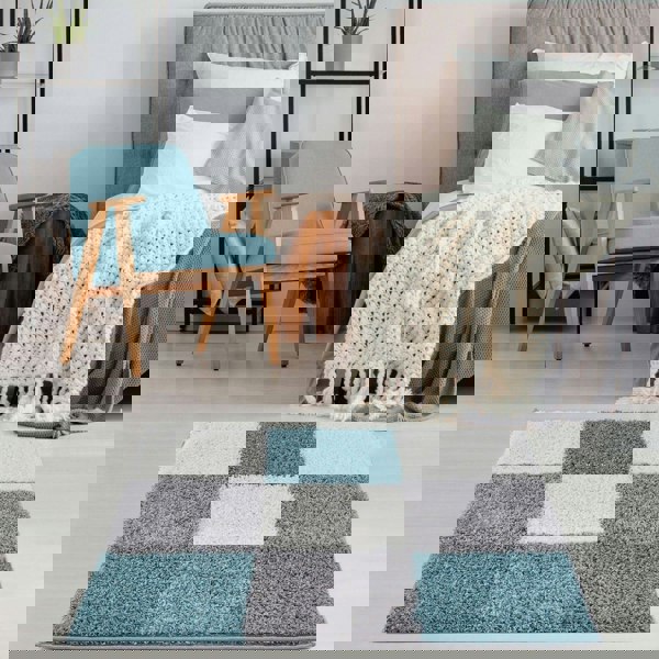 Geometric Design Thick Shaggy Area Rugs Duck Egg Blue