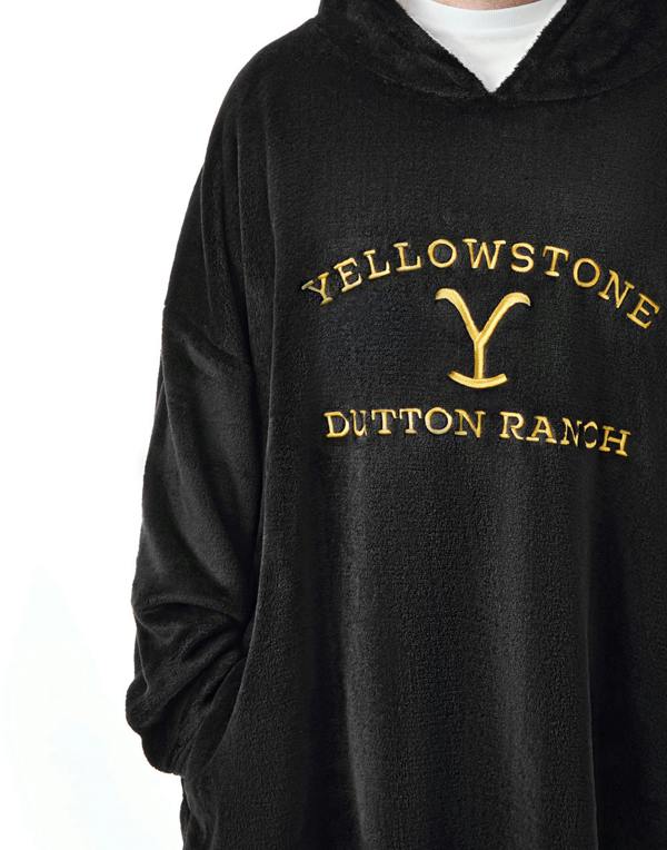 Yellowstone Mens Black Dutton Ranch Logo Blanket Hoodie (One Size)