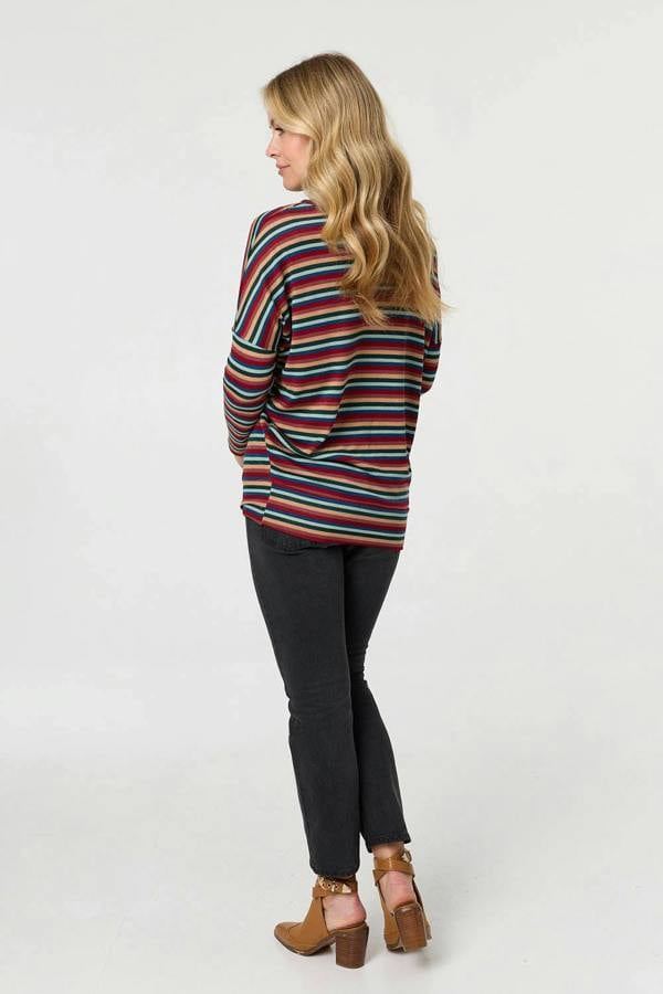 Red | Striped Print Relaxed Batwing Top
