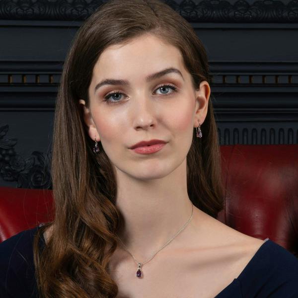925 Sterling Silver Pear Shaped Amethyst Pendant Necklace - namana.london