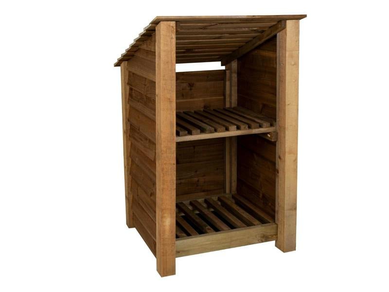 Arbor Garden Solutions Wooden Log Store with Shelf (Roof Sloping Back) W-79cm, H-126cm or 180cm, D-88cm - Brown Finish