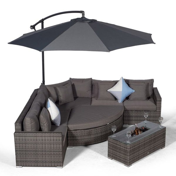 Giardino Santorini L Shape Modular 5 Seat Rattan Corner Sofa Set With Daybed Ottoman & Large Drinks Cooler Coffee Table