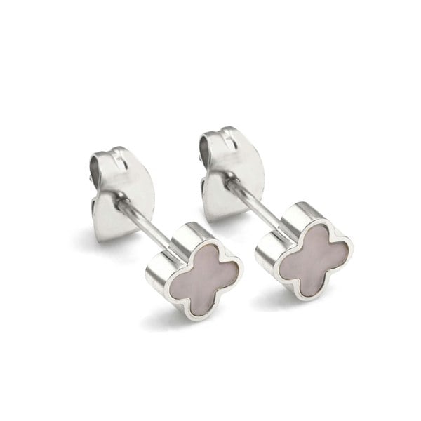 Say It With Rose Quartz Crystal Clover Earrings - Silver