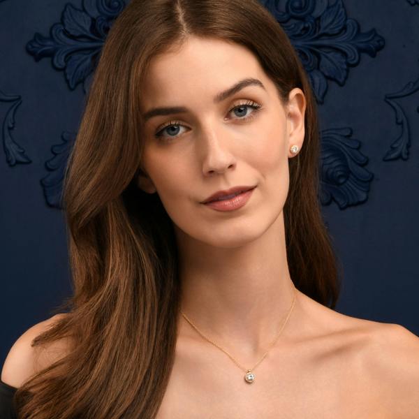 namana Gold Plated Sterling Silver Cubic Zirconia Round Halo Pendant Necklace