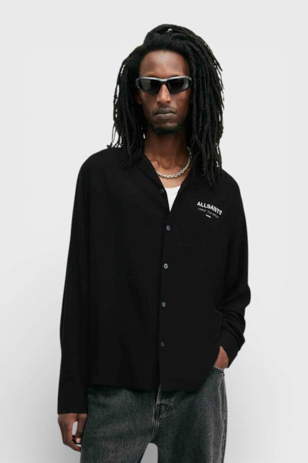 All Saints Underground Long Sleeve Relaxed Fit Shirt Black